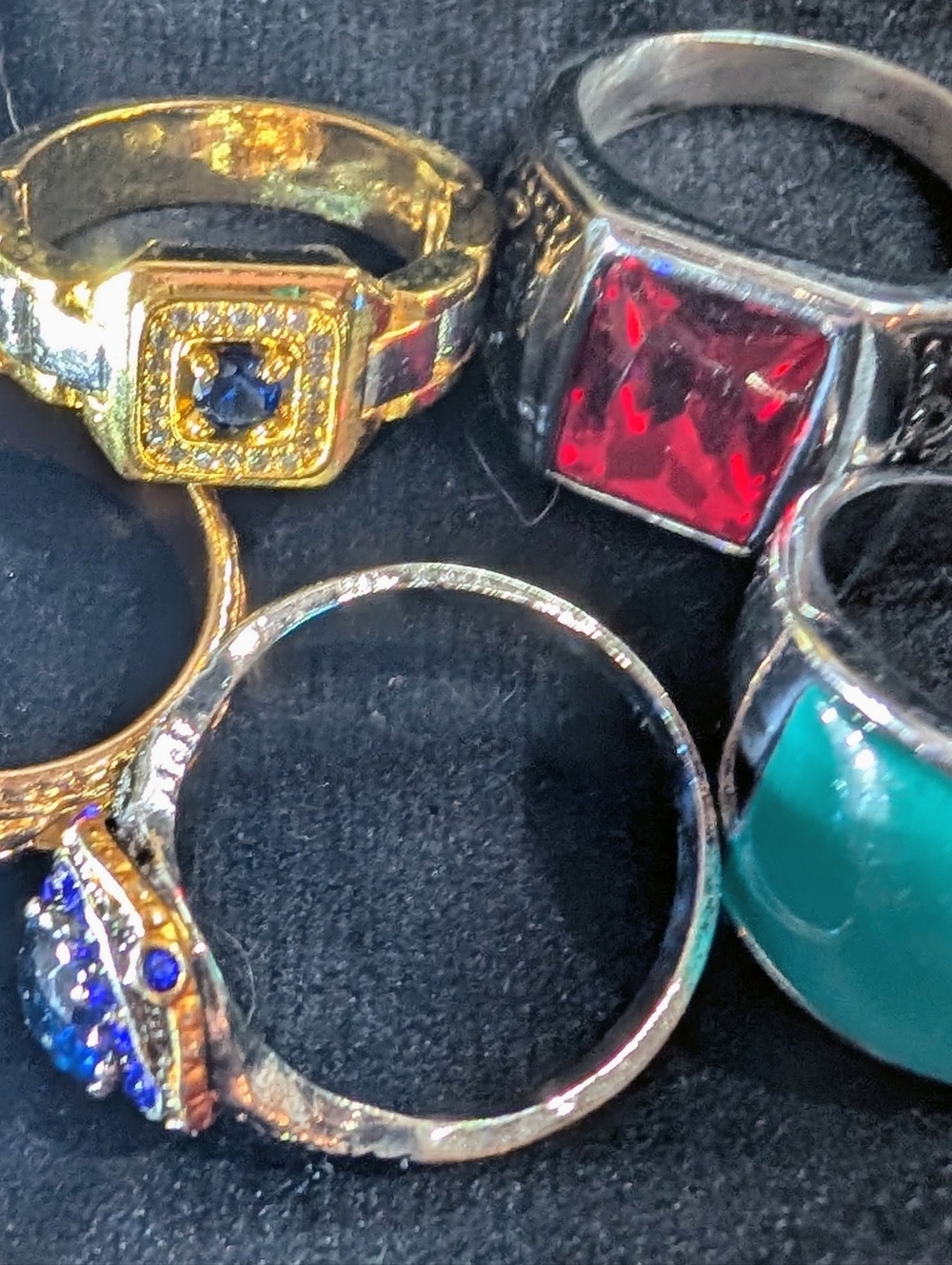 Gold, Red and Teal Mens Rings Sz 11, 11.5, 12, 12.5, 13
